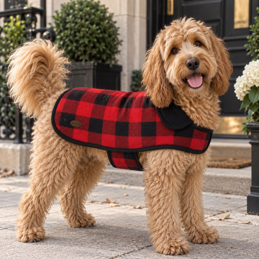 Orvis Dog Coat Red Black Buffalo Check Fleece Pet Jacket Small